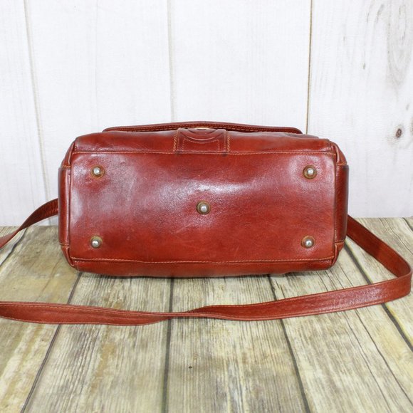 Marino Orlandi Brown Leather Flap Studded Plaid Lined Crossbody Purse Handbag - Picture 6 of 12